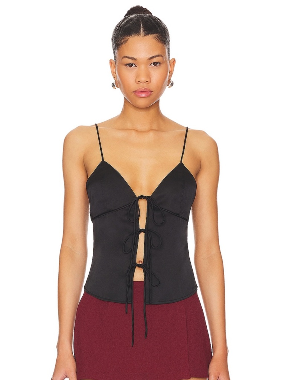 superdown Black Tie-Front Spaghetti Strap Cami